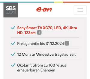 [SBS CB] E.on 12 Monate Stromtarif mit Prämie Sony XG70 49 Zoll TV
