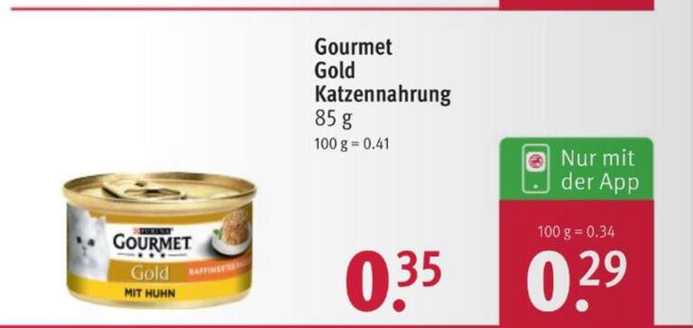[Rossmann ab 11.4.] Gourmet Gold Katzennahrung, 85g Dosen, nur in Verbindung mit Rossmann App
