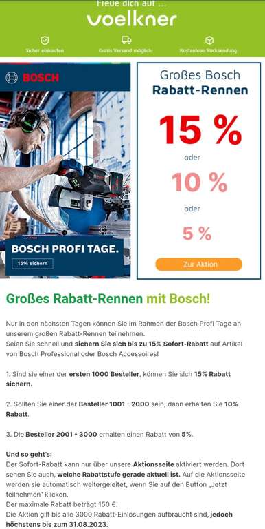 Voelkner bis zu 15% Sofort-Rabatt auf Artikel von Bosch Professional oder Bosch Accessoires! Bis zum 31.08