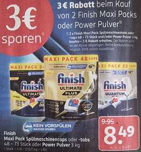 3 Euro Sparen beim Kauf von 2 x Finish Maxi Packs oder Power Pulver
