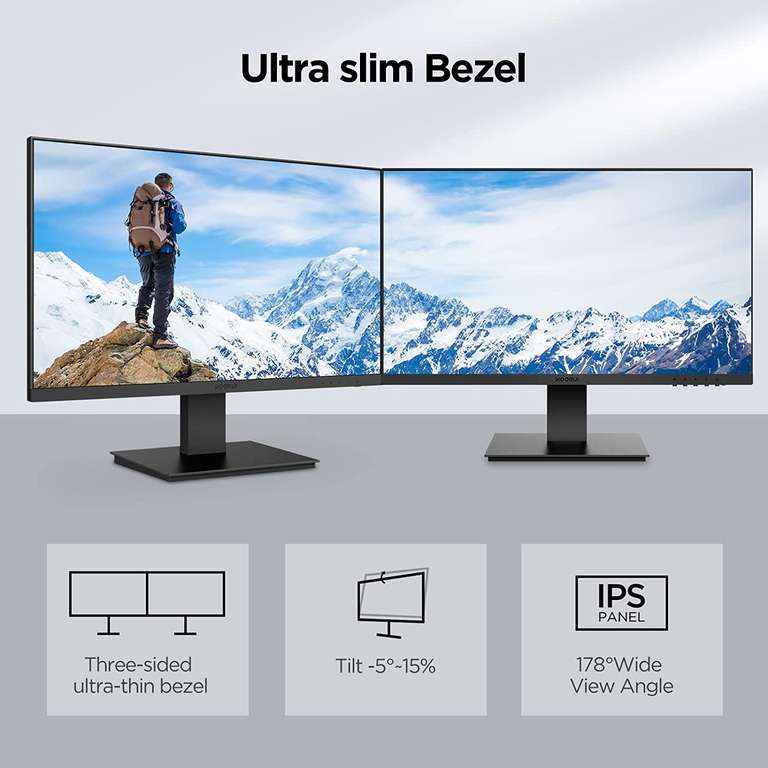 KOORUI Monitor 27 Zoll, Full HD Rahmenlos Bildschirm 16:9 IPS-Panel (75Hz, 5ms, Eye-Care, 1920 x 1080, HDMI, VGA, VESA 75x75)