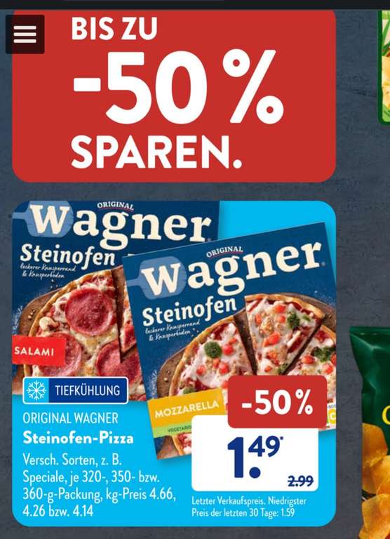 Pizza Wagner Steinofen versch. Sorten - 50%bei Aldi Süd