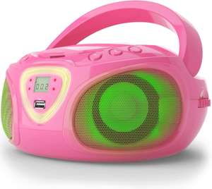 Auna Tragbare Boombox mit CD-Player, USB & Bluetooth Funktion & 7 LED-Disco-Lichtern (LED-Display, leuchtet im Takt der Musik)