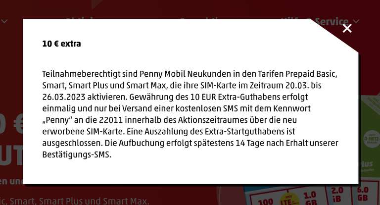 Penny Mobil: 10 Euro Guthaben extra für eine neu aktivierte Prepaid-Karte bis 26.03.2023