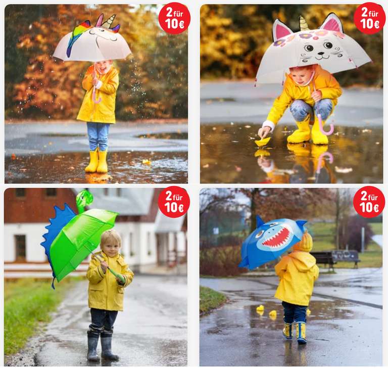 Aktion 2 für 10€: Beim Kauf von Kinderregenschirmen | bei 2 x 2 Regenschirmen für 20€ versandkostenfrei