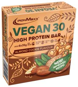 168x 35g IronMaxx Vegan 30 Proteinriegel Almond Cookie (28x 6 Stück, ~0,40€ pro Riegel / ~0,05€ pro Gramm Eiweiß / 0,6g Zucker / 136kcal)