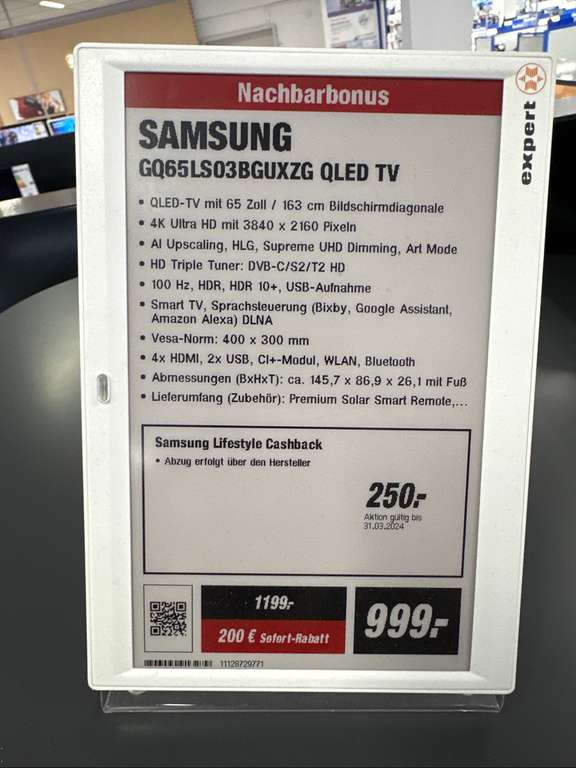 (Expert Neuss) Samsung GQ65LS03BG The Frame für 749€