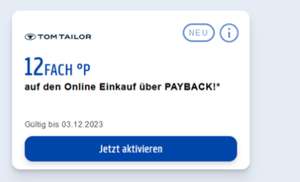 12fache Payback Punkte bei Bestellung im Tom Tailor Online Shop - bis 3.12.