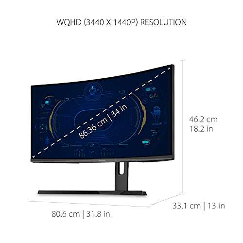 Viewsonic VX3418-2KPC 86,4 cm (34 Zoll) Curved Gaming Monitor (UWQHD, Adaptive Sync, 1 ms, 144 Hz, HDMI, DP, Lautsprecher, höhenverstellbar)