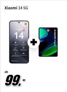 O2 Allnet/SMS Flat 140GB 5G /Telekom Allnet/SMS Flat 70GB LTE: Xiaomi 14 512GB & Xiaomi Pad 6 ab 1168,75€ | + Xiaomi Watch2 ab 1218,75€