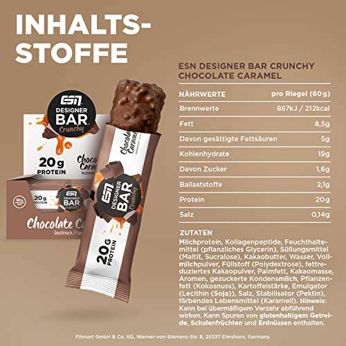 ESN Designer Bar Crunchy Box, 12 Protein Riegel, Chocolate Caramel Prime Abo