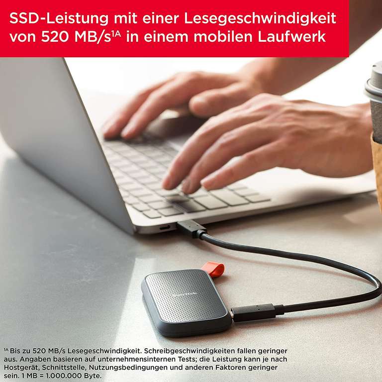 SanDisk Portable SSD 2TB (USB-C, 520MB/s Lesen, 96.9x46.9x9.91mm)