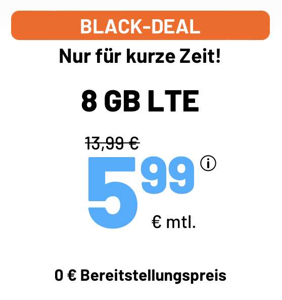 [Telefonica + SIM-Only] Black Week: 8GB + Telefonie- und SMS-Flat + VoLTE & WLAN Call für 5,99€ mtl. | 12GB für 8,99€ | 18GB für 11,99€