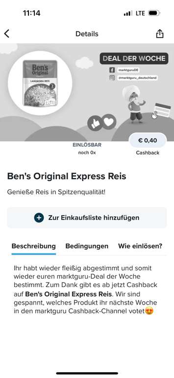 ~Rewe~ Ben‘s Original Express Reis im Angebot und Marktguru 0,40€ Cashback
