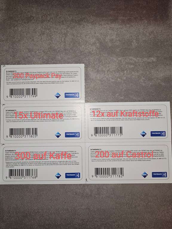 Aral / Paypack Coupons. 15 Fach Ultimate 12 Fach auf Kraftstoffe bis 12.12.23