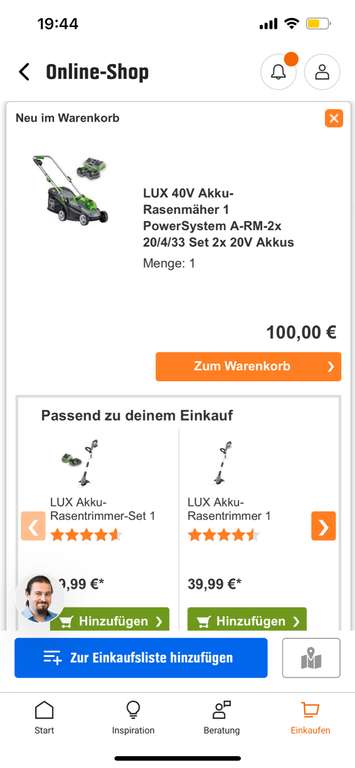 LUX 40V Akku-Rasenmäher 1 PowerSystem A-RM-2x 20/4/33 Set 2x 20V Akkus - Obi Heidelberg als Markt auswählen