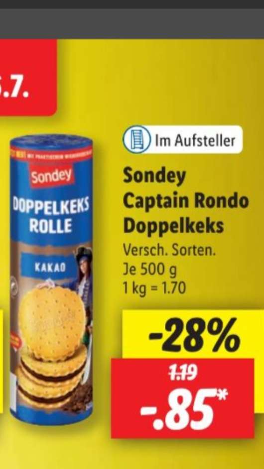 Doppelkekse Sondey Kilopreis Lidl: Rolle Captain mydealz Rondo 1,70€ | 500g , versch.Sorten in
