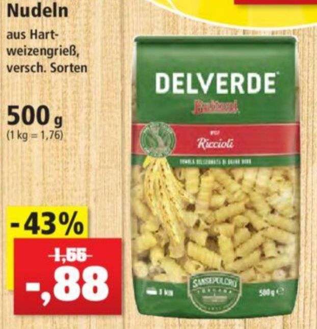 Thomas Philipps: 500g Delverde Nudeln in verschiedenen Ausformungen ab 21.11.22 , Kilopreis liegt bei 1.76€