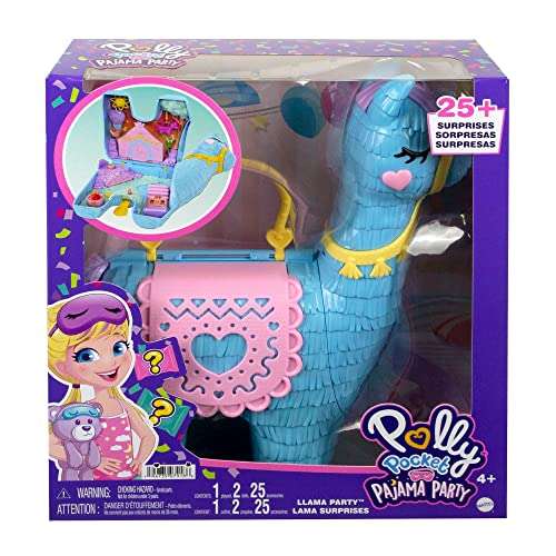 [PRIME] Polly Pocket HHX74 - Lama Pyjama-Party Spielset, Schatulle mit über 25 Überraschungen, 2 kleinen Puppen