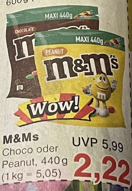 [Jawoll Hannover] M&M‘s choco oder peanut 440g nur 2,22