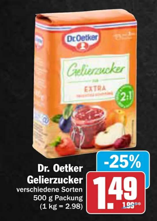 [HIT] 3 Packungen Dr. Oetker Gelierzucker für 3,47€ (1,16€/Packung) [Offline ab 15.05.]