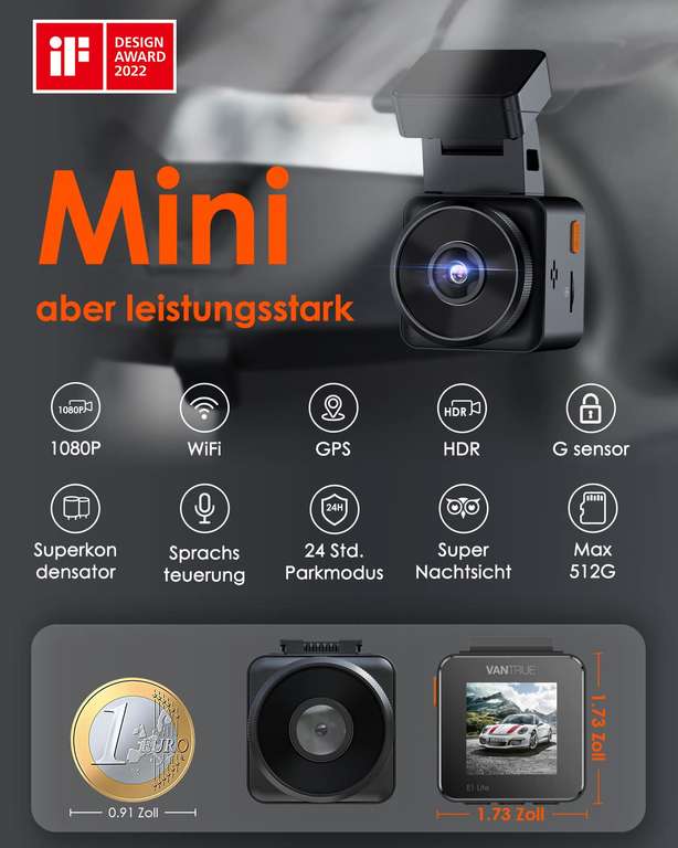GKU Dashcam Auto Vorne Hinten Autokamera mit 32 GB SD-Karte, 3
