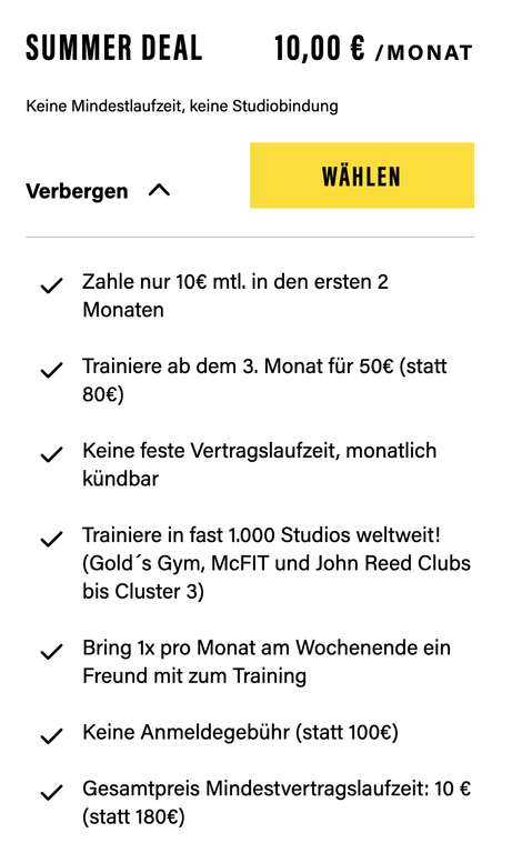 Gold's Gym inkl. McFit für 10€ / Monat bis zu zwei Monate - Flex Mitgliedschaft