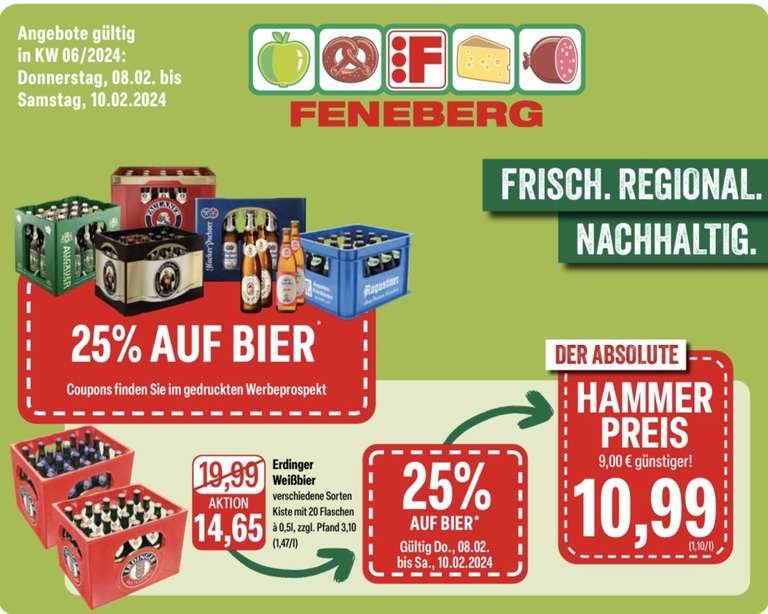(Lokal Feneberg Bayern) Gutschein 25% auf Bier