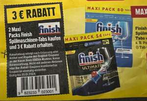 3€ Rabatt / 2 Maxi Packs Finish Spülmaschinen- Tabs kaufen und 3€ Rabatt erhalten.