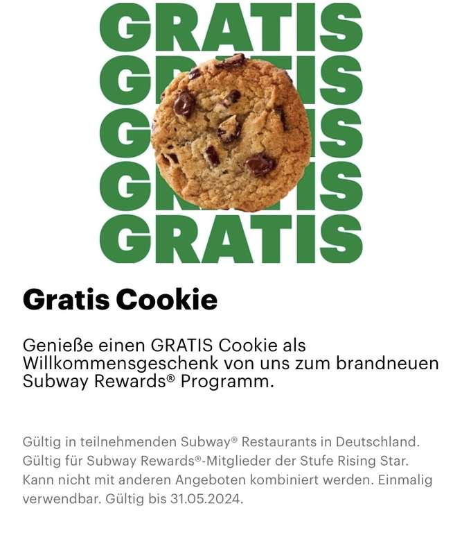 Subway Gratis Cookie