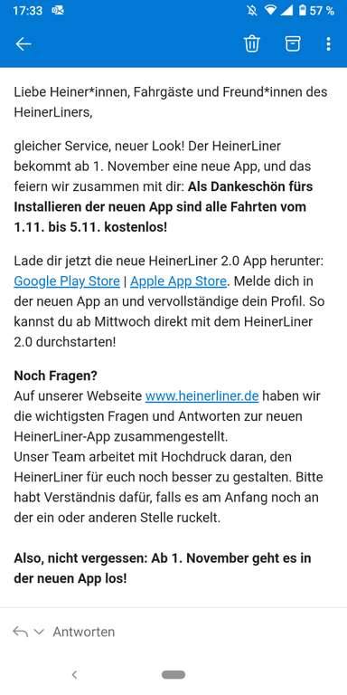(Lokal Darmstadt) Heinerliner 2.0 vom 01.11. bis 05.11. kostenlos