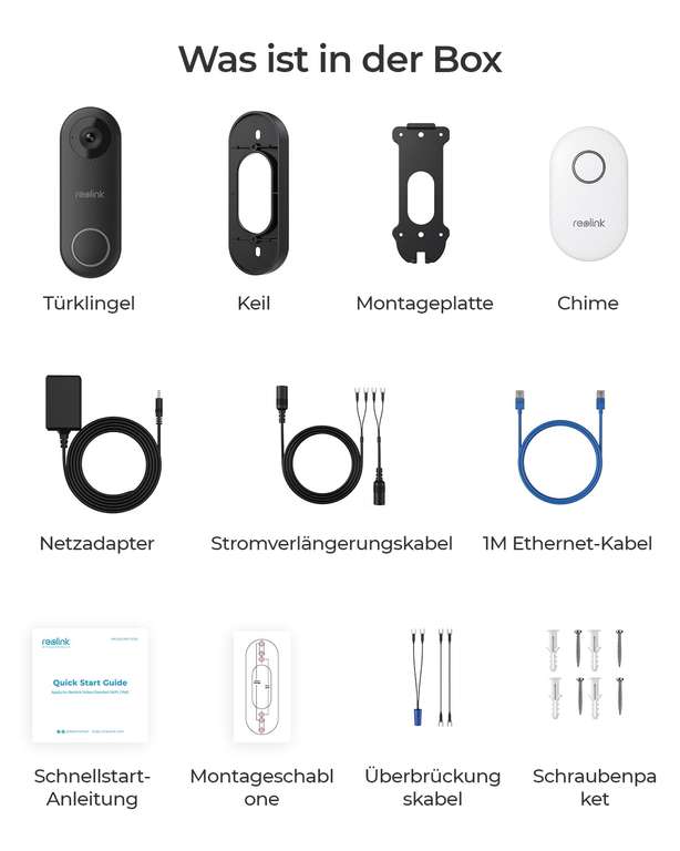 Reolink Doorbell WiFi: Smarte 2K+ WiFi kabelgebundene Video-Türklingel mit Chime