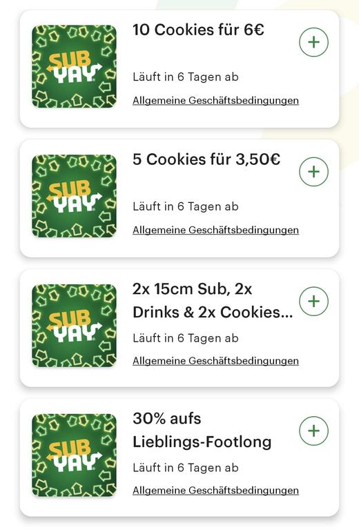30% aufs Footlong (30 cm), 10 Cookies für 6€ und weitere Coupons in der App, bis 07.04.