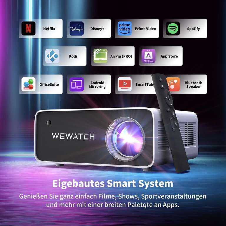 Wewatch V51P Projektor (1920x1080, 400lm, 2x HDMI 1.4, VGA, 2x USB 2.0, WLAN, Bluetooth, Android)