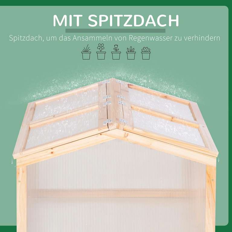 [POCO] Outsunny Frühbeet / Gewächshaus mit Abdeckung aus Holz & Polycarbonat (102 x 71 x 53 cm, wetterfest)