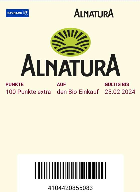 [Payback] 100 Extrapunkte auf den Einkauf bei Alnatura | freebies möglich | gültig bis zum 25.02.2024