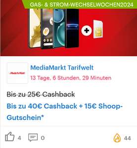 Shoop: 25€ Cashback für Bestellungen in der MediaMarkt Tarifwelt (10€ Cashback & 15€ Shoop Gutschein)