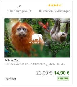 Tageskarte Kölner Zoo + Aquarium | Einlösbar vom 01.02.-15.03.2024
