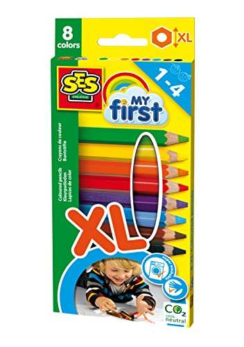 SES Creative 14416 - Farbstifte, 8 schöne helle Farben, Ergonomische Griffe, Starker Druckpunkt, Für Kinder von 1-4 Jahren (Amazon Prime)