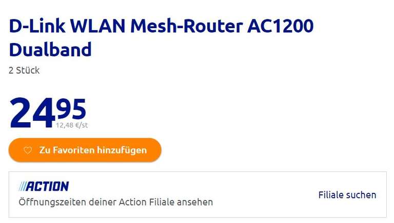 [ACTION] D-Link AC1200 Dualband Whole Home Mesh Wi-Fi System COVR-1102 für 24,95€ [OFFLINE]