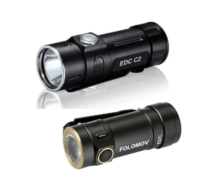 Folomov Mini-Taschenlampe EDC C2 Nichia E21A CRI98 Cree XTE, mit 14300 Akku