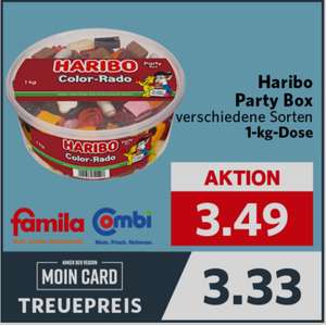 Haribo Party Boxen 1kg für 3,33€ bei Combi und Familia