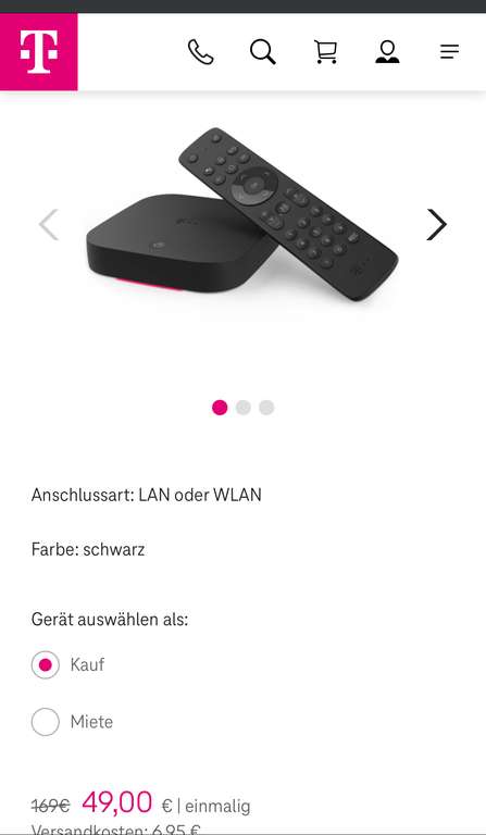 Nur MiT TV Tarif Telekom MagentaTV One Receiver 49€ anstatt 169€