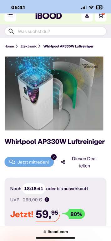 Whirlpool AP330W Luftreiniger 65,90 incl Versand