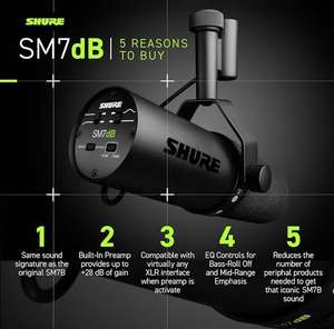 Shure SM7dB Dynamisches Sprach-und Gesangsmikrofon mit integriertem Vorverstärker für Rundfunk, Podcast und Aufnahmen,