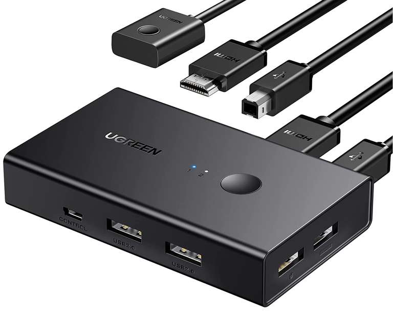 [Prime] Ugreen HDMI 2.0 KVM Switch | 4K@60Hz | 2x HMDI in / 1x HDMI out | 4x USB-A 2.0 | 2x USB-B | kompatibel mit Maus & Tastatur