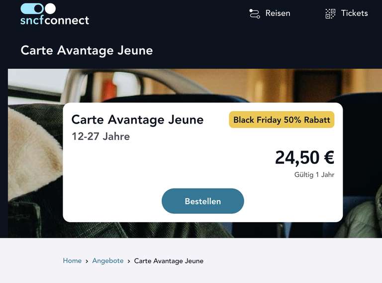 SNCF Carte Avantage Jeune/Adulte/Senior (Ermäßigungskarte für Frankreich)