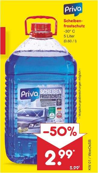 Priva Scheiben-Frostschutz 5 Liter, -30°C für 2,99 Euro [Netto Marken-Discount am 05.01.]