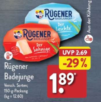 [Aldi Nord + Scondoo] Rügener Badejunge (Käse) rechnerisch 89 Cent - 2x einlösbar (Angebot 1,89 € + 1 € Cashback)