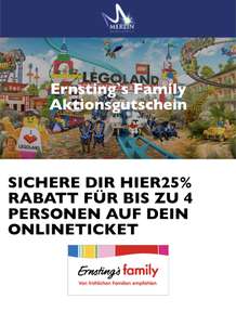 Legoland, Heide Park, etc: erhalte 25% auf bis zu 4 Tickets mit der Ernstings Family Card